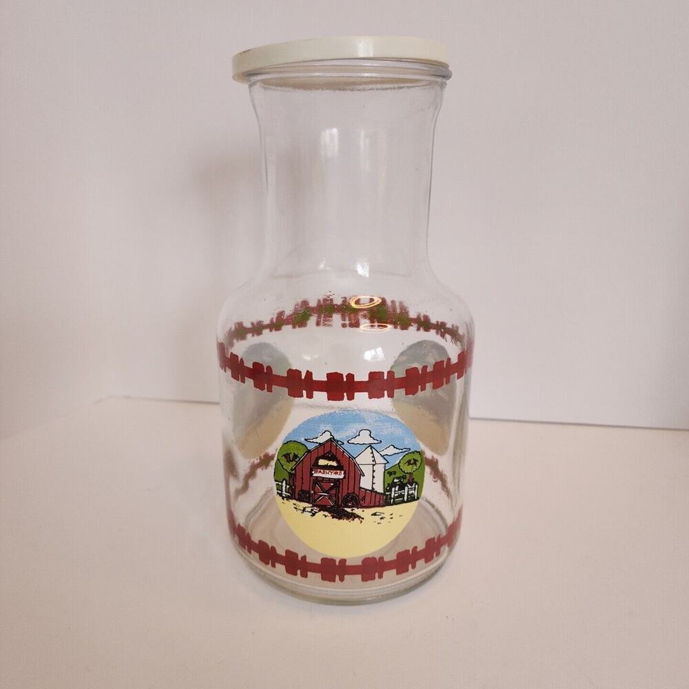 Vintage ~KIG Indonesia "Barnyard" Juice Carafe Pitcher~9” Glass country farm